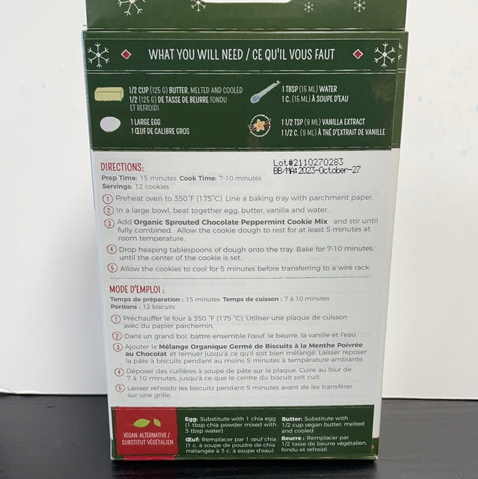 Second Spring Sprouted Chocolate Peppermint Cookie Mix Organic - Canadian Grown Sprouted Rye Flour 245g