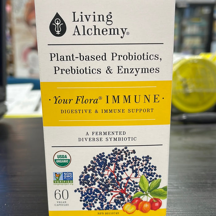 Living Alchemy Your Flora Immune - Plant Based Probiotics, Prebiotics & Enzymes. 60vegicaps