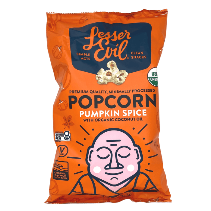Lesser Evil Pumpkin Spice Popcorn Organic - Gluten Free, Vegan, Air Popped 198g