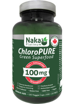 Naka ChloroPure Green Superfood - Internal Deodorant, Supports Cleansing, Freshens Breath, Antioxidant Support. 120vegicaps