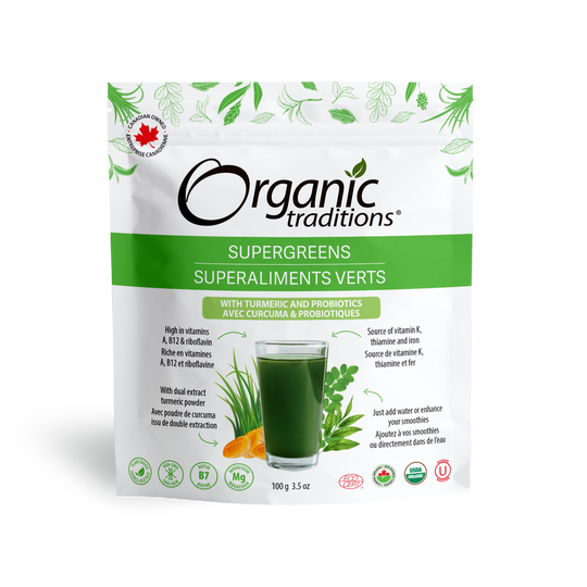 Organic Traditions SuperGreens with Tumeric and Probiotics  100g